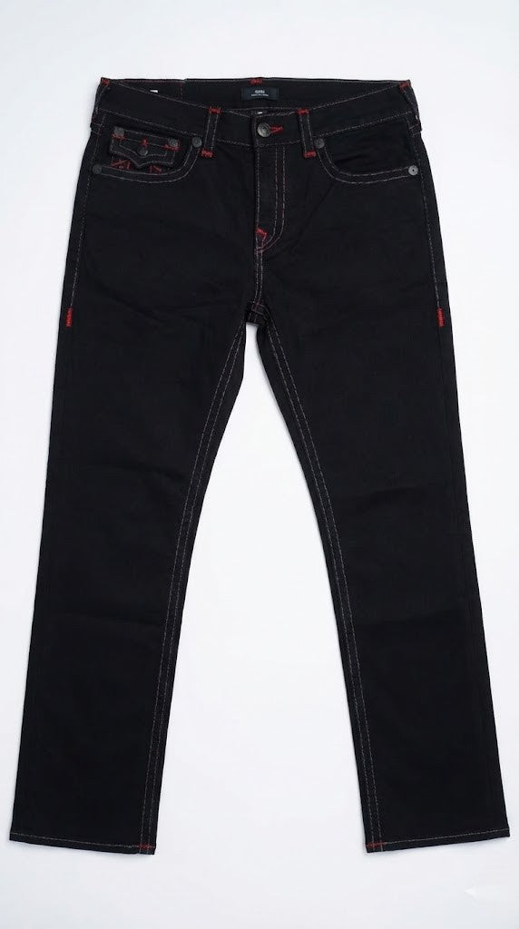 True Religion Midnight Black & Red Stitch Jeans