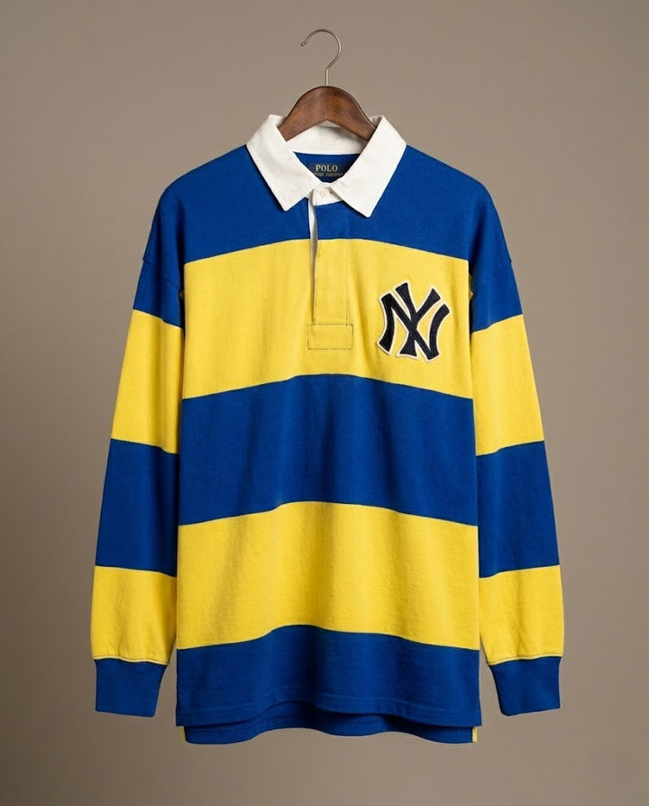 Varsity Striped Rugby Shirt – NY Royal Blue & Yellow