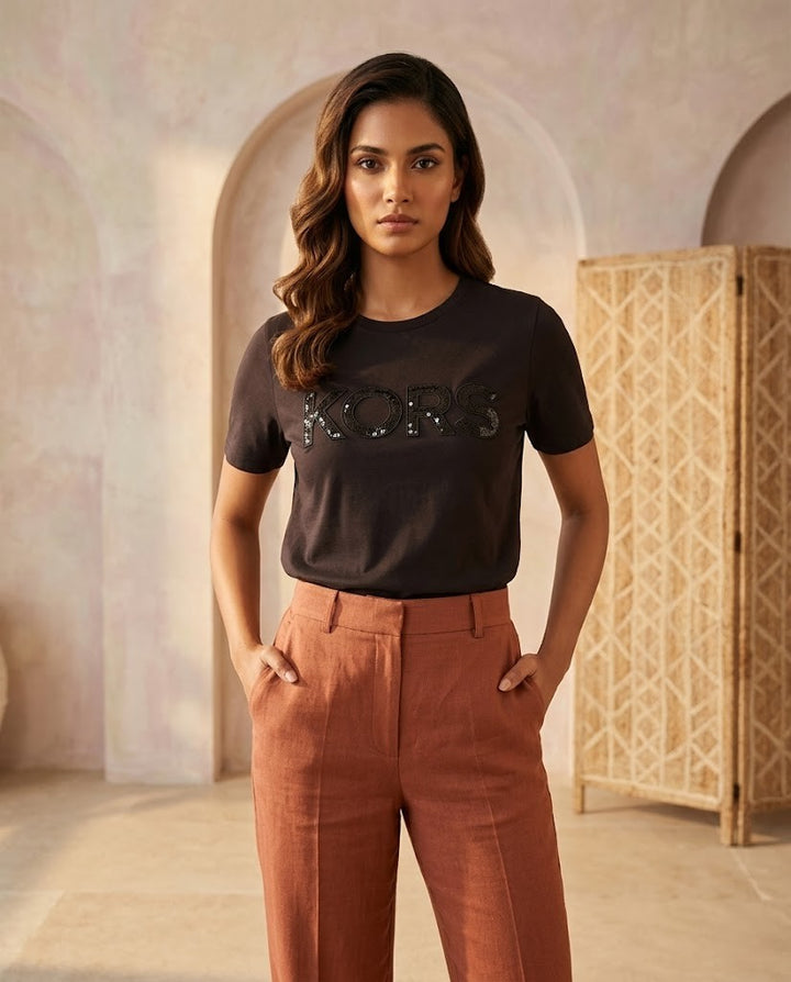 Michael Kors Sequined Logo T-Shirt - Black