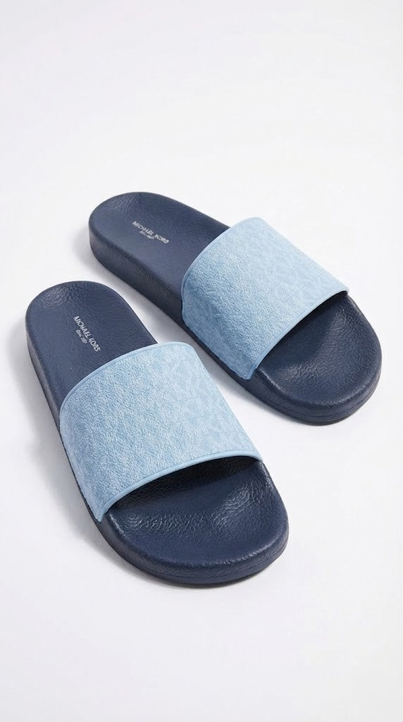 Michael Kors Navy & Light Blue Monogram Slides