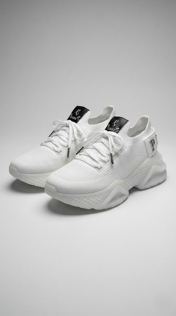 Philipp Plein White Knit Chunky Sneakers.