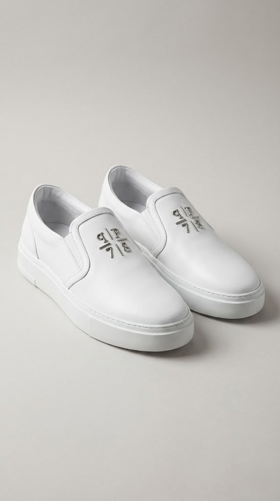 Philipp Plein White Leather PP78 Slip-On Sneakers
