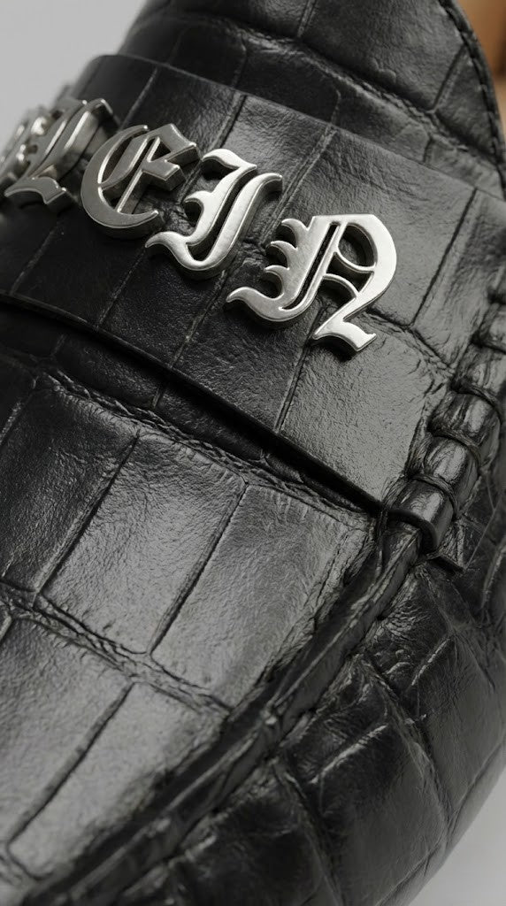 Philipp Plein Black Croc-Embossed Leather Loafers
