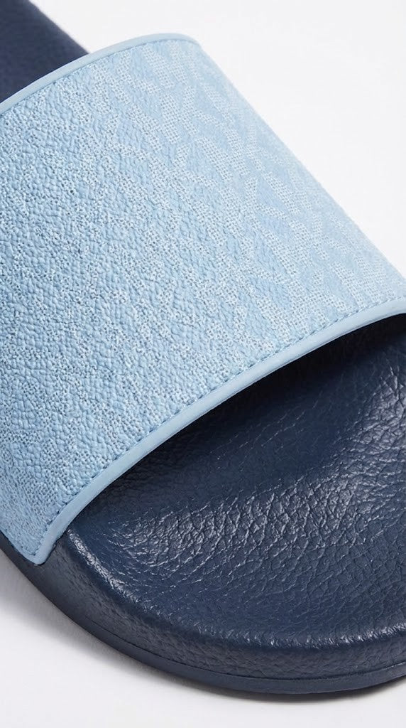 Michael Kors Navy & Light Blue Monogram Slides