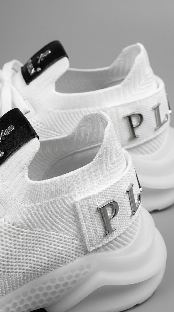 Philipp Plein White Knit Chunky Sneakers.
