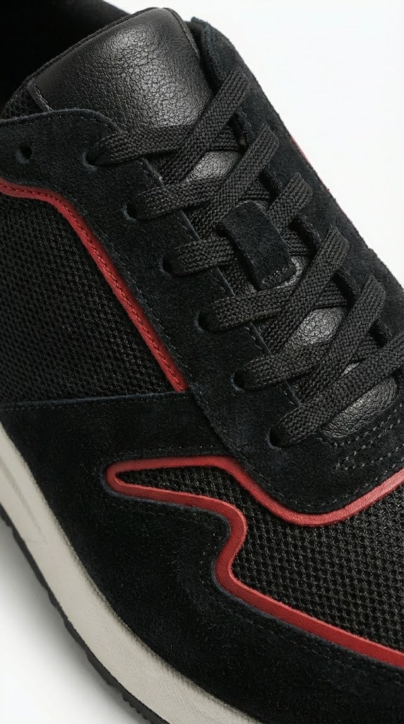 Michael Kors Black & Red Paneled Runner Sneakers