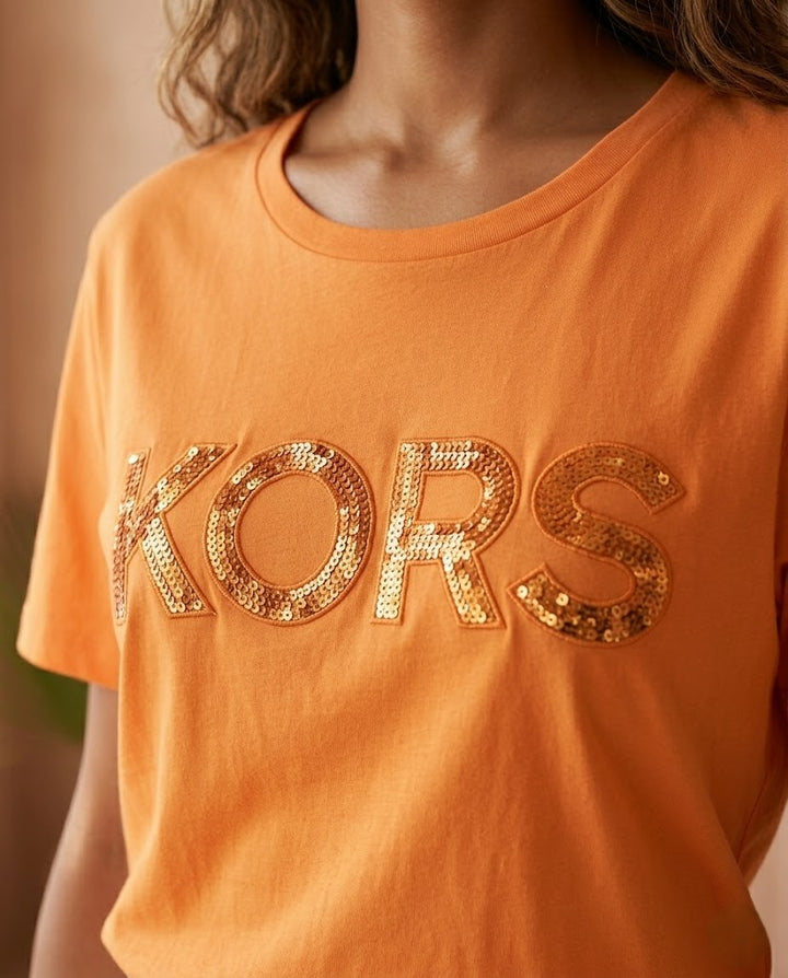 Michael Kors Sequined Logo T-Shirt - Vibrant Orange
