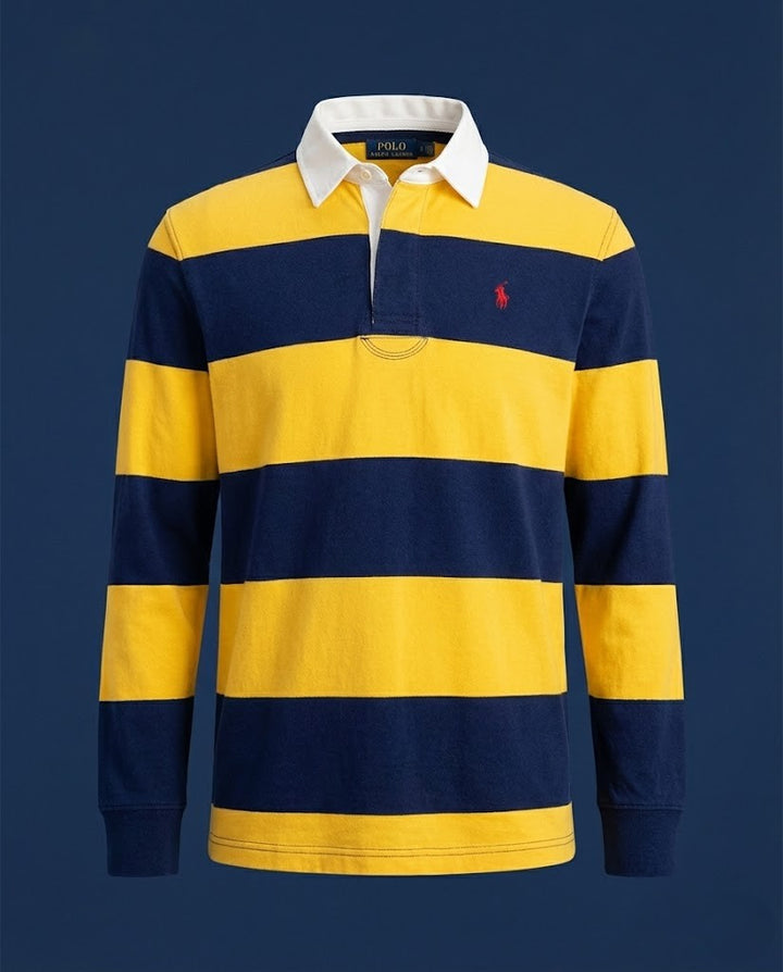 Polo Ralph Lauren Men’s Iconic Striped Cotton Rugby Shirt – Yellow/Navy