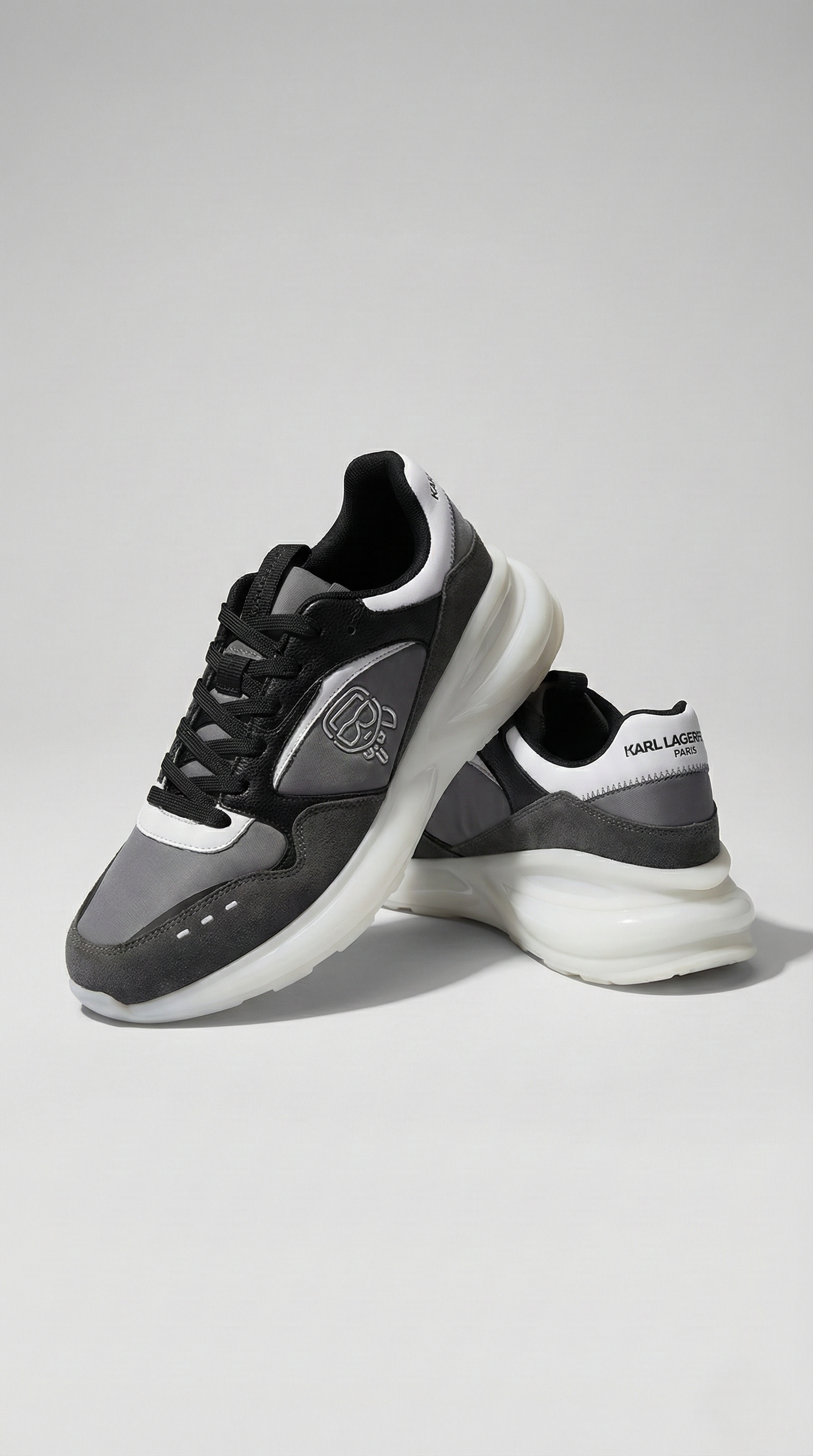 Karl Lagerfeld Grey &amp; Black Paneled Runner Sneakers