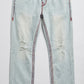 Distressed Light Wash &amp; Red Stitch Jeans