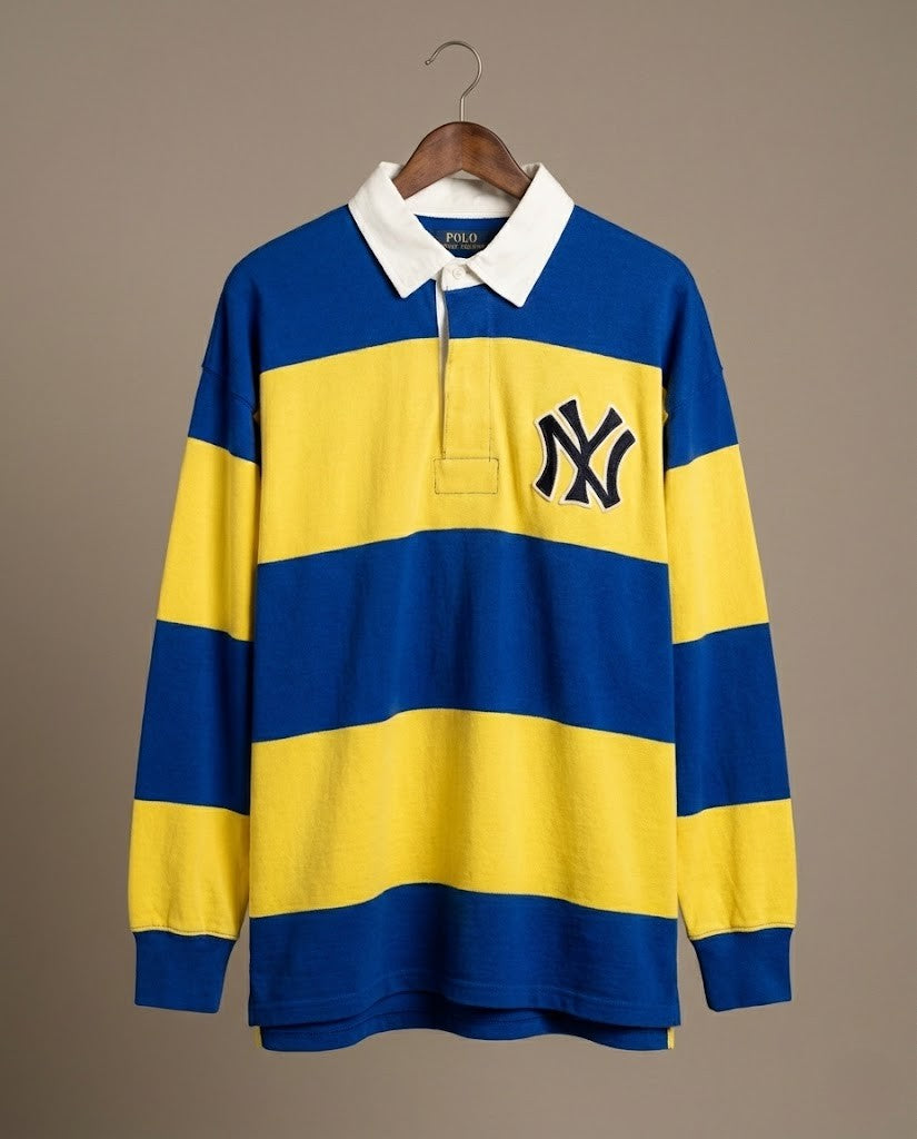 Varsity Striped Rugby Shirt –  NY Royal Blue & Yellow