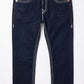 True Religion Dark Indigo Jeans with Dual-Tone White & Red Contrast Stitching.