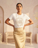Michael Kors Studded MK Circle Logo T-Shirt - White/Gold