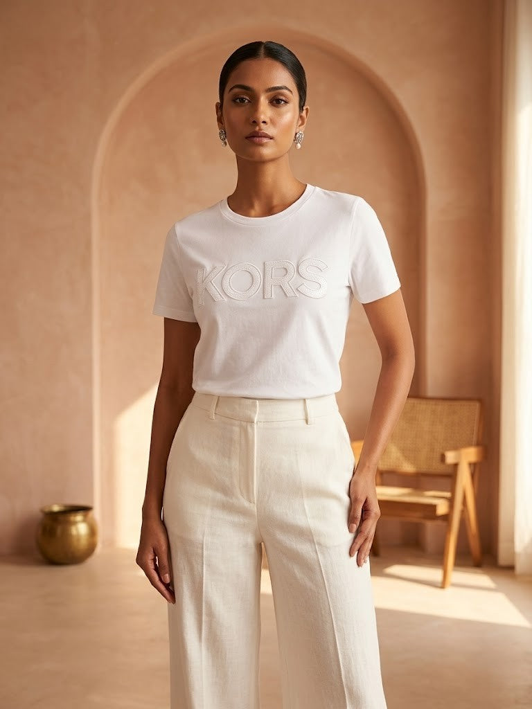Michael Kors Tonal Appliqué Logo T-Shirt - Optic White