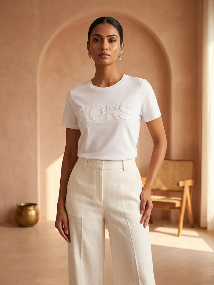 Michael Kors Tonal Appliqué Logo T-Shirt - Optic White