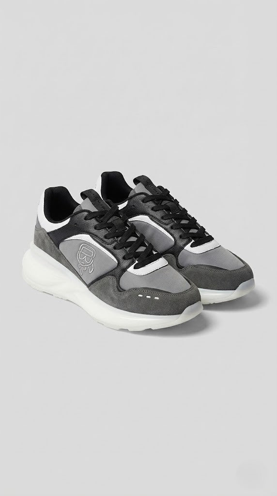 Karl Lagerfeld Grey &amp; Black Paneled Runner Sneakers
