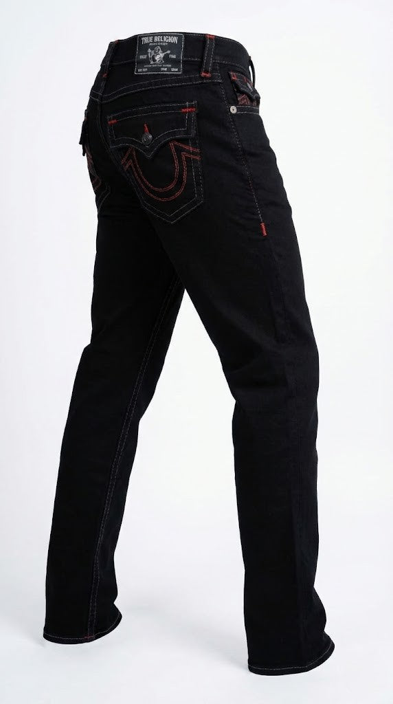 True Religion Midnight Black &amp; Red Stitch Jeans