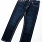 True Religion Dark Indigo Jeans with Dual-Tone White & Red Contrast Stitching.