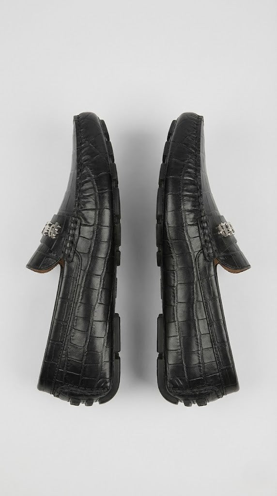 Philipp Plein Black Croc-Embossed Leather Loafers