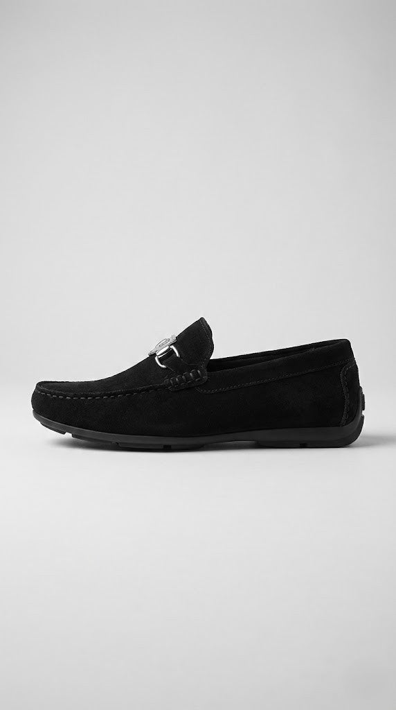 Philipp Plein Black Suede Shield Loafers