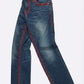 True Religion Blue Denim &amp; Red Stitch Jeans