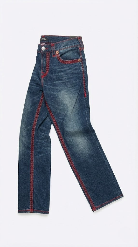 True Religion Blue Denim &amp; Red Stitch Jeans