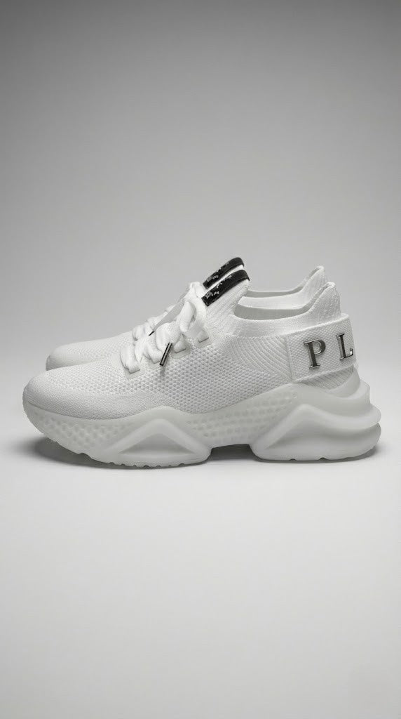 Philipp Plein White Knit Chunky Sneakers.
