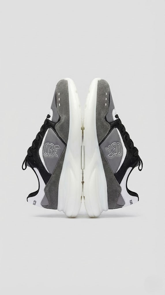 Karl Lagerfeld Grey &amp; Black Paneled Runner Sneakers