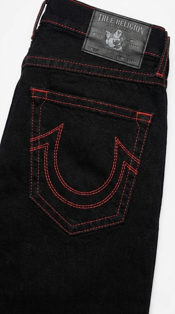 True Religion Midnight Black &amp; Red Stitch Jeans