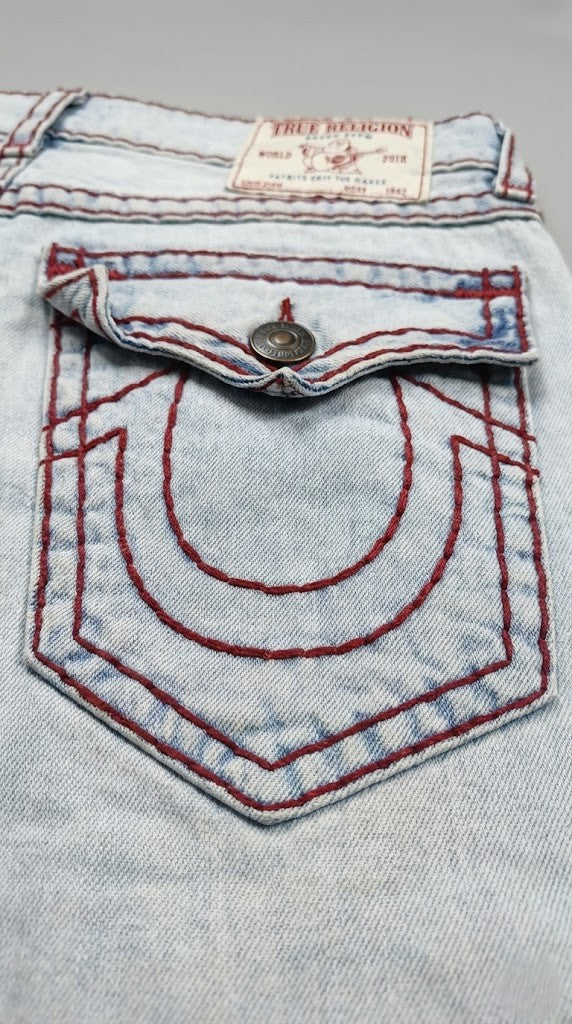 Distressed Light Wash &amp; Red Stitch Jeans