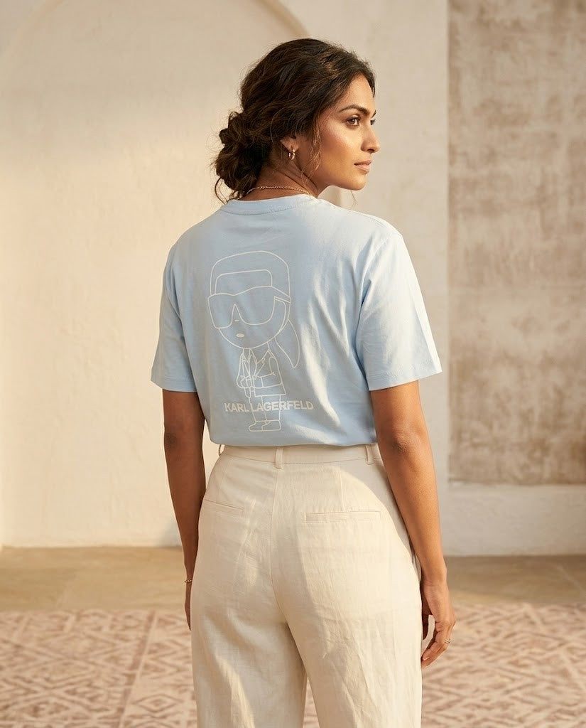 Karl Lagerfeld Ikonik Back-Graphic T-Shirt - Sky Blue