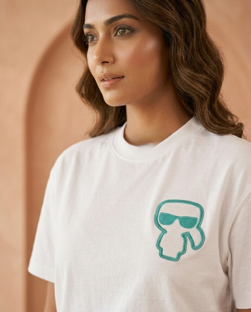 Karl Lagerfeld Ikonik Karl Patch T-Shirt - White/Teal