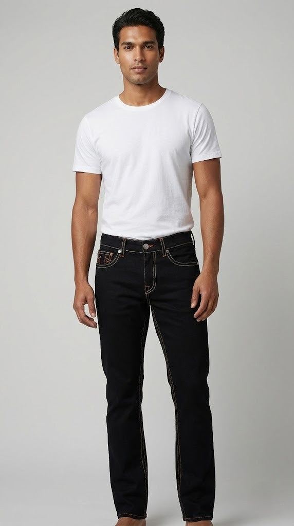 True Religion Midnight Black & Copper Stitch Jeans