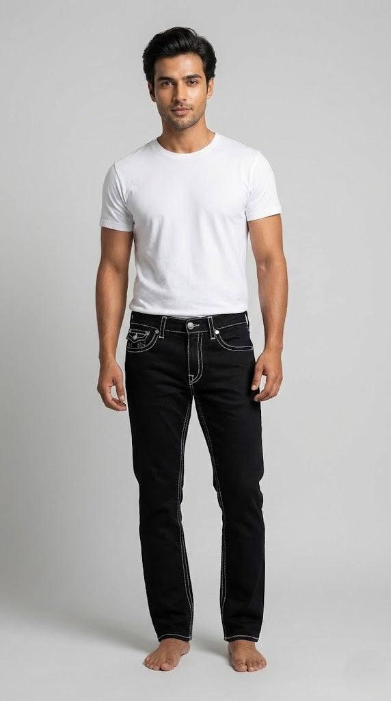 True Religion Contrast Stitch Black Jeans