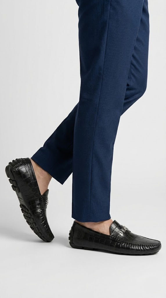 Philipp Plein Black Croc-Embossed Leather Loafers