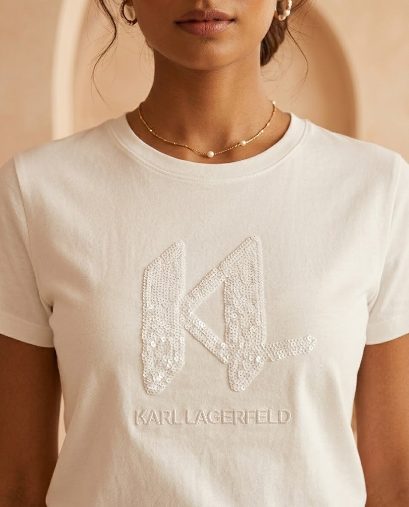 Karl Lagerfeld Textured KL Monogram T-Shirt - White