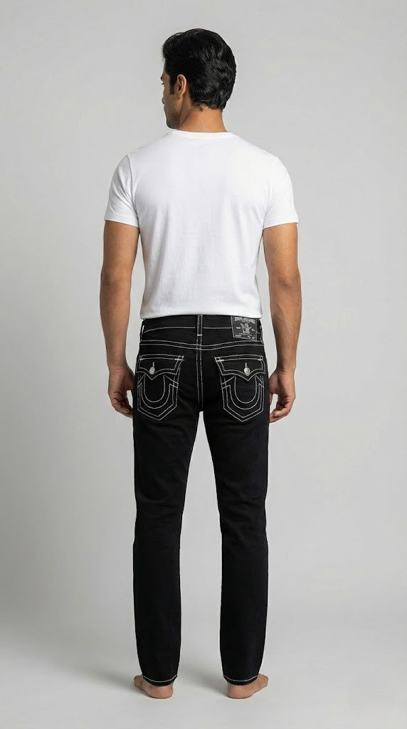 True Religion Contrast Stitch Black Jeans