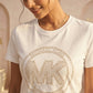 Michael Kors Studded MK Circle Logo T-Shirt - White/Gold