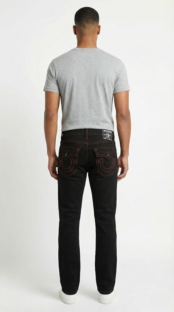 True Religion Midnight Black &amp; Red Stitch Jeans