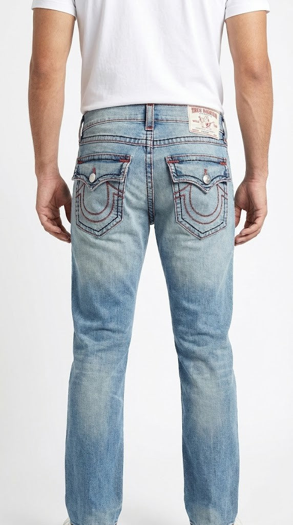 Denim Jeans with Heavy Red Contrast Stitching