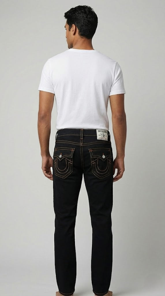 True Religion Midnight Black & Copper Stitch Jeans
