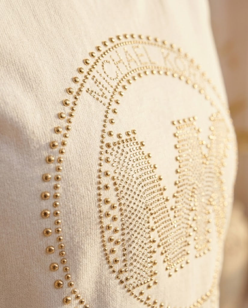 Michael Kors Studded MK Circle Logo T-Shirt - White/Gold