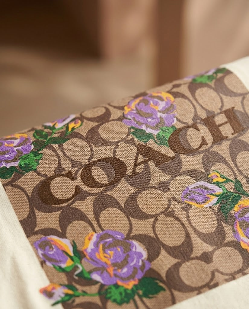 Coach Signature Monogram & Floral Graphic T-Shirt - Cream