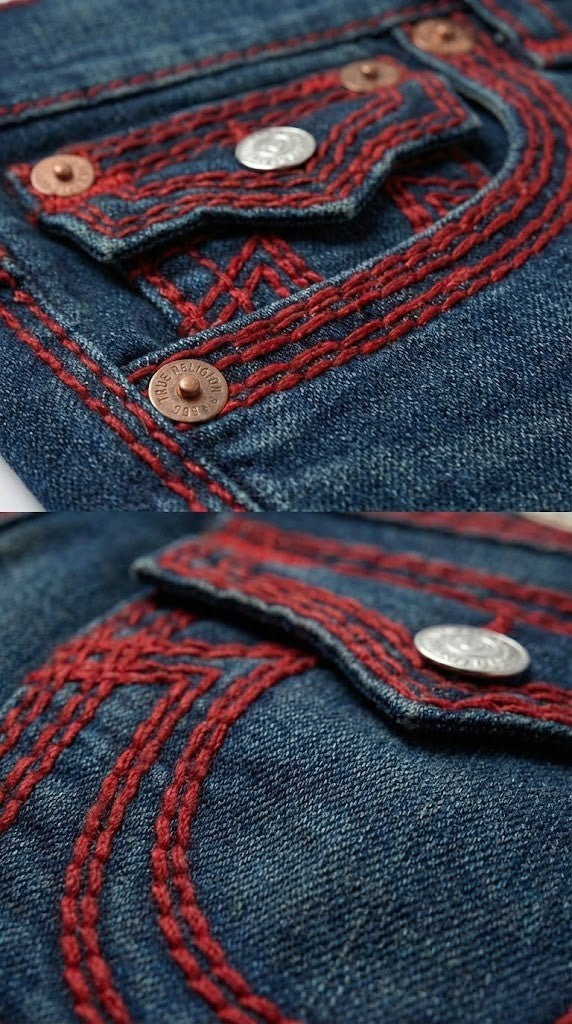 True Religion Blue Denim &amp; Red Stitch Jeans