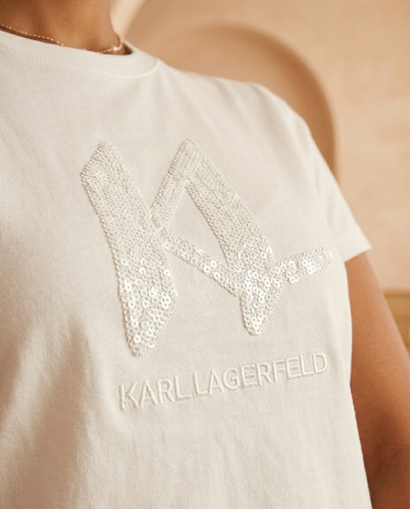 Karl Lagerfeld Textured KL Monogram T-Shirt - White