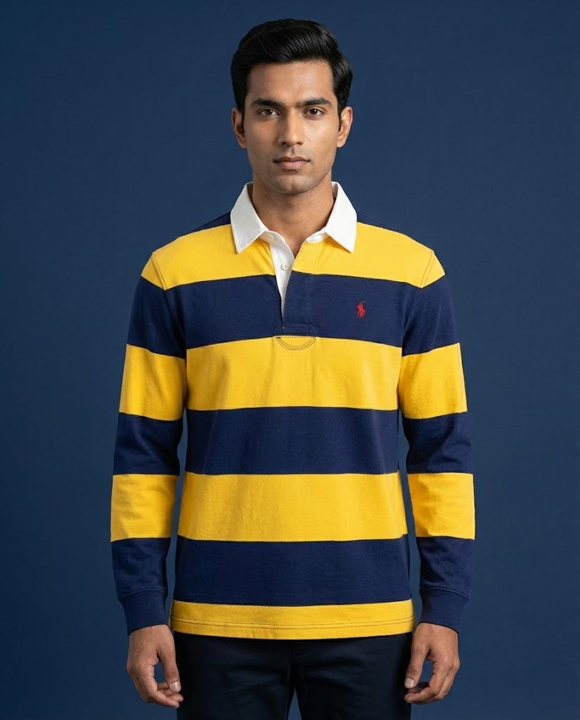 Polo Ralph Lauren Men’s Iconic Striped Cotton Rugby Shirt – Yellow/Navy