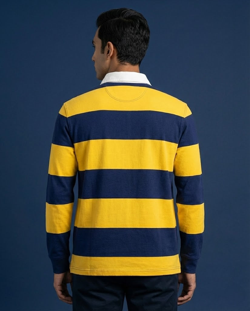 Polo Ralph Lauren Men’s Iconic Striped Cotton Rugby Shirt – Yellow/Navy